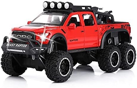 Image of 1:24 Raptor F150 Alloy Metal Diecast Car, Pull Back Toy Car with Openable Doors, Light and Music, Boys Gifts and Toys for Kids (Red)