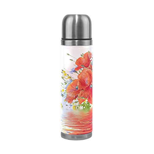 Eslifey Bouteille d'eau isotherme en acier inoxydable Motif coquelicot
