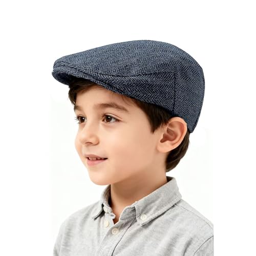 Image of FUYAO Baby Boys Vintage Tweed Flat Newsboy Cap Kids Toddler Herringbone Beret Hat Pageboy Ivy Driver Cap (UK, Age, 2 Years, 5 Years, Navy)