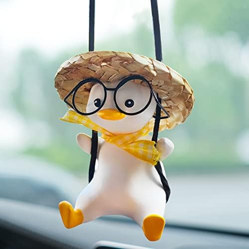 Swinging Sunglasses Duck Car Ornament - Cute Black Duck Pendant For Rear View Mirror Hanging - View #10