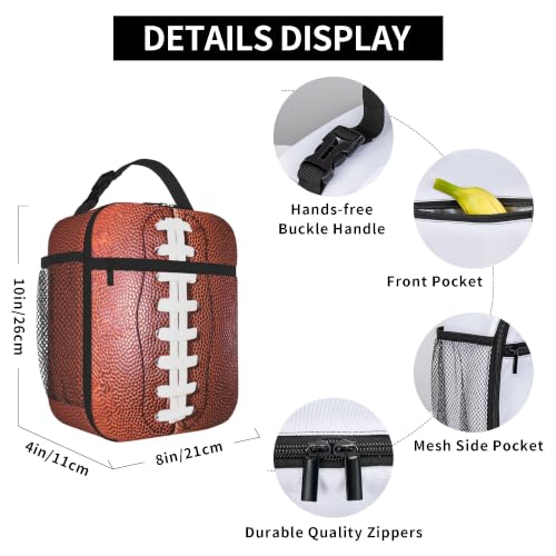 YOZIRIBO Football Lunch Bag for Boys Girls Kids Teens Adults, Rugby Sports School Lunch Box Bag, Insulated Reusable Leakproof Thermal High Capacity Durable Cooler Tote Food Handbag with Front Pocket by YOZIRIBO - Used condition - Image 8