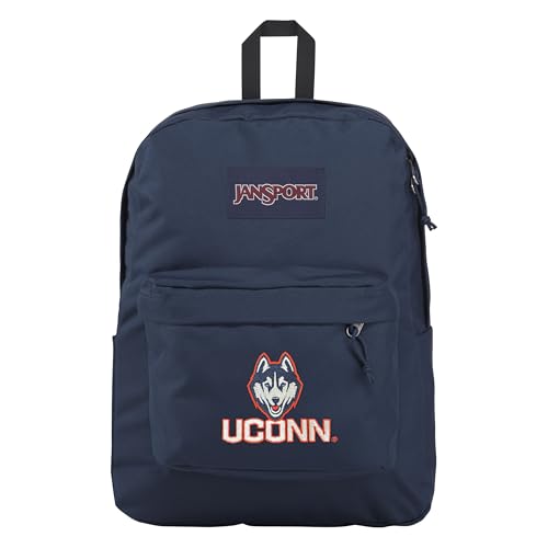 Image of JanSport NCAA Officially Licensed Backpack, Connecticut Huskies, Superbreak Plus with Padded 15'' Laptop Sleeve, Spacious Computer Bag for Men & Women, Durable Daypack with Bottle Pocket, Navy
