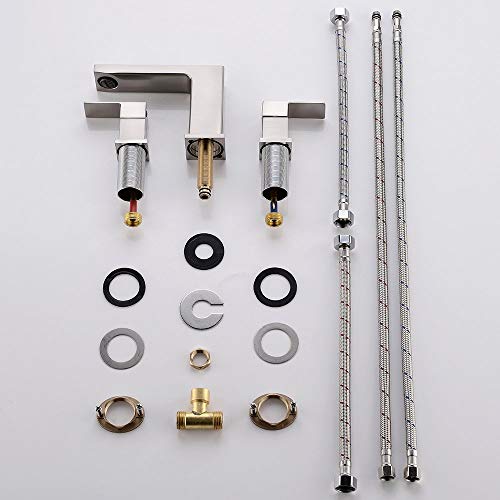 VCCUCINE Best Commercial 3 Holes Two Handles Lavatory Vanity Sink Widespread Brushed Nickel Bathroom Faucet, Bathroom Sink Faucet With Hoses