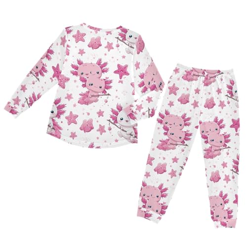 Cute Axolotl Pink Starfish Soft Pajama Set for All Seasons,Breathable Pjs Long Sleeve Sleepwear,Comfy Loungewear 2 Piece Underwear Set 4T2