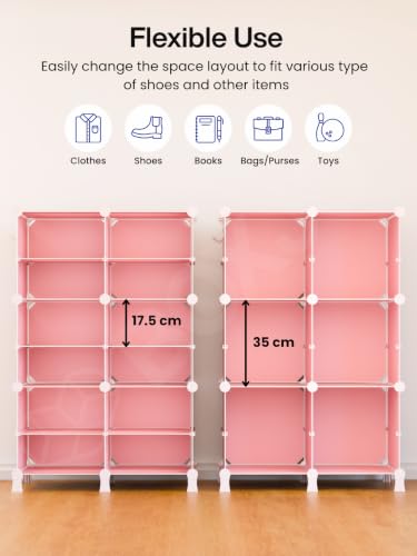Image of BOXJOY 12 Shelf Plastic Kids Wardrobe with 6 Doors, Sticker Sheet & Holder