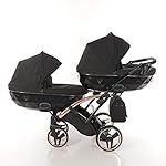 ZWILLINGSKINDERWAGEN GESCHWISTERWAGEN ZWILLINGSBUGGY TWIN JUNAMA DUO SLIM INDIVIDUAL (03. Schwarz-Rosegold, 3IN1)