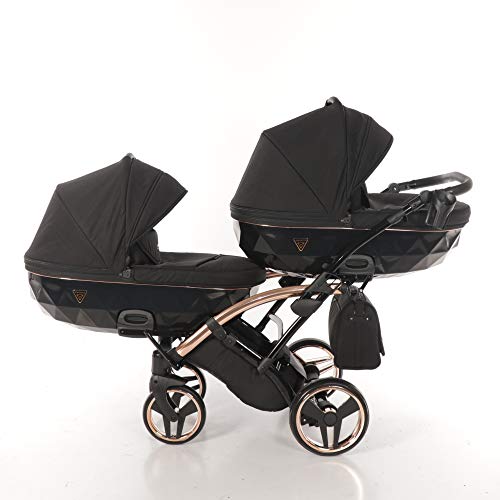 ZWILLINGSKINDERWAGEN GESCHWISTERWAGEN ZWILLINGSBUGGY TWIN JUNAMA DUO SLIM INDIVIDUAL (03. Schwarz-Rosegold, 3IN1)