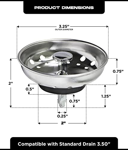 Highcraft 97333-2 Kitchen Sink Basket Strainer Replacement for Standard Drains (3-1/2 Inch) Chrome Plated Stainless Steel Body with Rubber Stopper Pack of 2 - Image 2