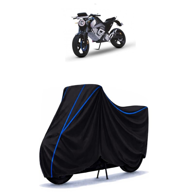 Image of Oben Rorr Bike Cover Water Resistant Universal Motorcycle Rain | Heavy Duty UV Protection, Dust, Scratch Indoor Outdoor All Weather with Black Blue Piping Elastic