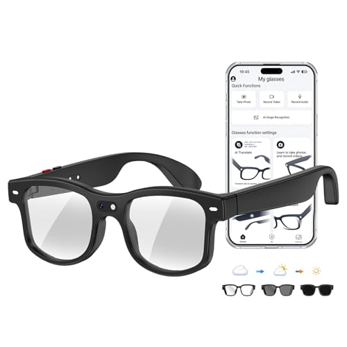 AI Smart Glasses with Camera, 8MP HD Video Recording Camera Smart Sunglasses, Bluetooth Translation Sunglasses, Touch Control Open Ear Audio glasses, Photochromic Lenses for Outdoor Sports Driving
