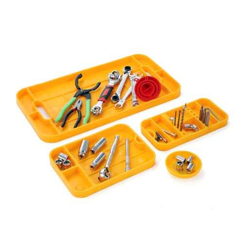 MOTORHEAD Super Grip Silicone Tool Tray Set (4-Piece: 23”, 16”, 12” & 4”) Magnetic, Non-Slip, Anti-Scratch,Withstands Temperatures Up to 248°F/120°C, Non-Conductive & Anti-Static, Orange (AT06006G)