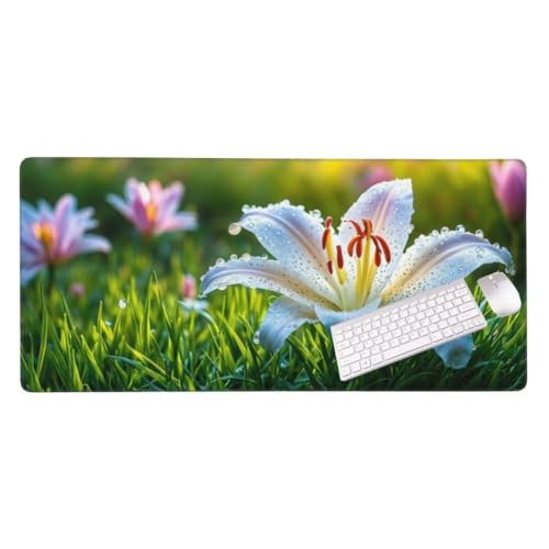 Tapis de Souris Plantation de fleurs de lys 900x500x3 MM Grand Tapis Souris XXL, Tapis de Bureau sous Main avec Base en Caoutchouc antidérapante, Tapis Souris pour Clavier et Bureau Decoration S-12540