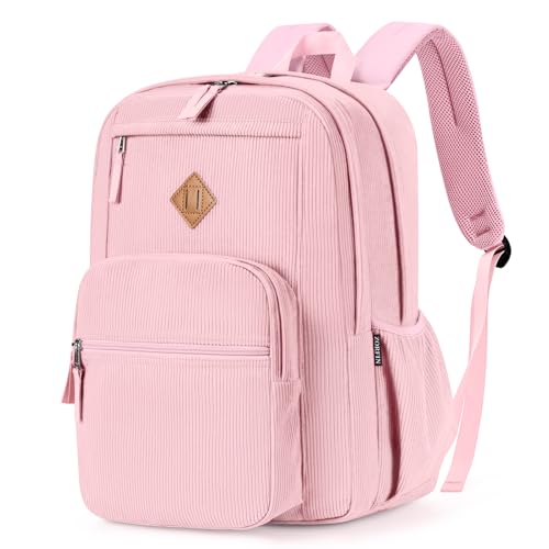 Image of ZORFIN 26L Backpack for College, and Travel: Corduroy Bookbag - Light Pink