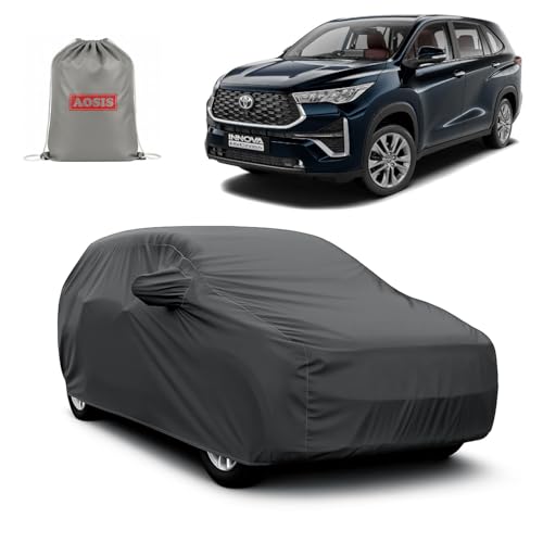 Image of AOSIS 'Waterproof' Car Cover Compatible with Toyota Innova Hycross All Year Model 300 GSM Uly Coated Thick Fabric 4X4, Adjustable Belt Buckle, Elastic Grip