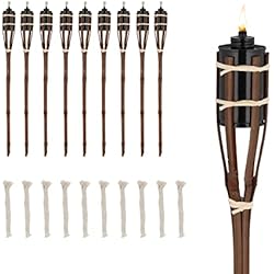 Lamparas De Bambu Para Jardin Relaxdays Antorchas Jardín Set 10, Bambú, 70 cm, Lámparas Aceite Exterior, Faroles Patio Mechas Recambio, Color Marrón, 90% 10% Hierro