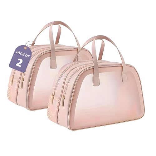 Image of Kuber Industries Pack of 2 Waterproof Skincare /Cosmetic Bag for Women | Space-Saving Makeup & Travel Toiletry Pouch | Aesthetic Vanity Kit & Wash Bag for Girls | YJ-20-PNK | Transparent - Pink