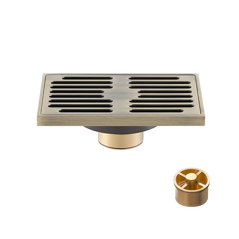 Sumidero Ducha Desagüe de ducha de oro cepillado, desagüe de piso for baño, inserto de baldosas, rejillas de desechos de piso cuadradas, 140 x 90 mm, desagüe de latón Filtro Desague Ducha(Bronze A)