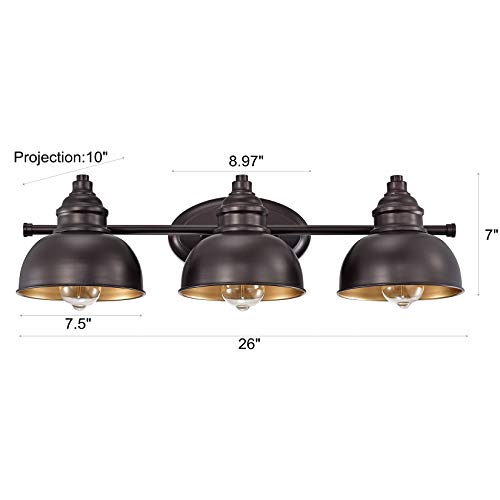 Image of 3 Light Bathroom Vanity Light, 7 Inch Oil Rubbed Bronze Wall Sconce Indoor, Modern Metal Wall Lights for Bathroom Bath Bedroom