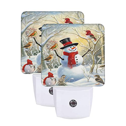 Image of Christmas Snow Night Light Set of 2, Winter Snowman Auto Sensor LED Dusk-to-Dawn Nightlights, Plug-in Sensor Lamp for Bedroom Bathroom Kitchen Hallway Stairs Decorative