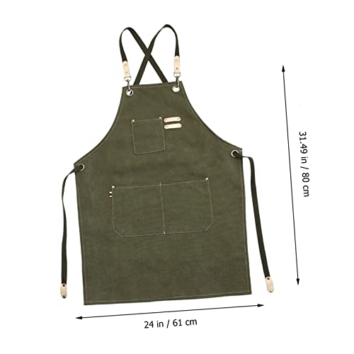 Tablier toile de denim ajustable vert avec poches pour café - 7
