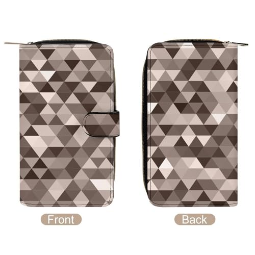 Nugier Women Soft PU Leather Wallet, Zipper Card Case Clutch Credit Bills Money Crash Coin 7.8x4.3x1.4 in Holder Purse Print Triangles Geometric Abstract Polygonal Mosaic Polygons4