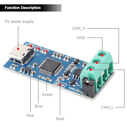 Youmile USB zu CAN Modul CAN-Modul CAN Bus Analyzer V2.0 Typ-C Stromversorgungsadapter CANable Debugger CAN Bus Debugging Werkzeug mit USB auf Typ-C Kabel