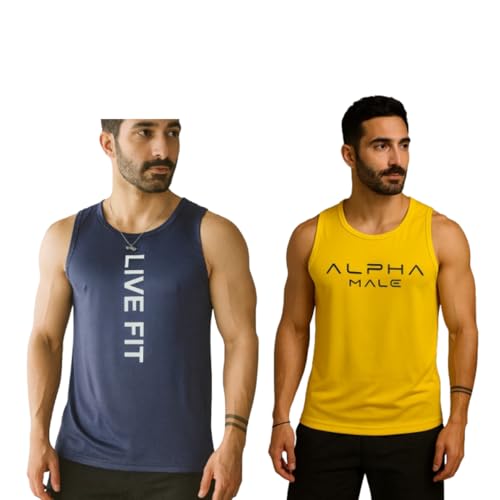 Image of Pack of 2 Sando For Men Men's Sleeveless Round Neck Vest - Pack of 2, Polyester Fabric, Quick Dry Gym & Casual Wear Gym Fit