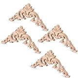 4 Pcs Wood Appliques for Furniture, Victorian Furniture Decorative Wood Trim Handmade Carved Unpainted Corner Wooden Appliques for Bed Door Cabinet
