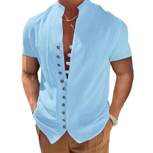 Chemise d'été rétro homme manches courtes lin coton style vintage