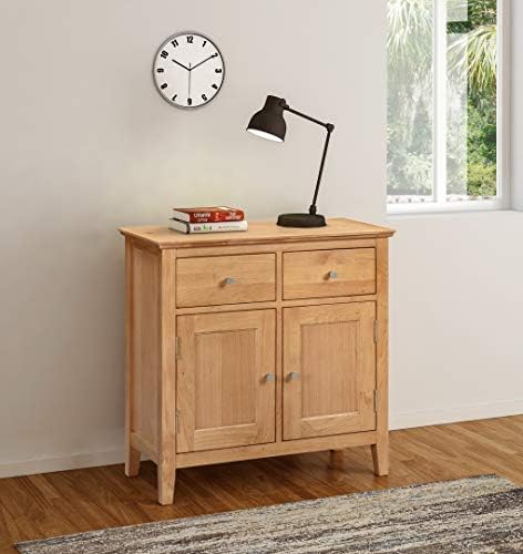 Hallowood Furniture Hereford Oak Small Sideboard with 2 Drawers and Cupboard  Solid Wooden Sideboard with Adjustable Shelves - Storage Cabinet for Bedroom and Living Room  Wide Storage Dresser