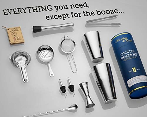 Bartender Kit with Stainless Steel Boston Shaker Bottle | 11-Piece Cocktail Shaker Set with Weighted Design, Premium Bar Accessories, Tools for Home or Portable Bar, Martini Shaker & Mixology Gift - Thumbnail 2