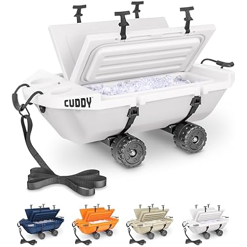 CUDDY Crawler Cooler with Wheels – 40 QT Amphibious Floating Cooler and Dry Storage Vessel - Orange, Navy, Tan, or White