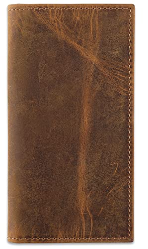 Image of F&L CLASSIC Men's RFID Vintage Look Genuine Leather Long Bifold Wallet Checkbook Wallets,buffalo wax vintage leather,240 wax brown