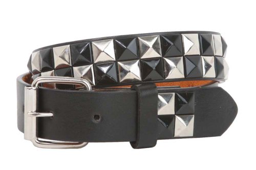 Kids 1" Snap On Punk Rock Black & Silver Star Studded Checkerboard Leather
