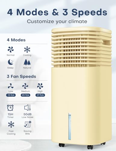 Image of 4-IN-1 Portable Air Conditioners, Evaporative Air Cooler w /4 Modes & 3 Speeds, 15H Timer for Smart Auto-off, 2-Gal Tank for 20H Cooling,17FT Remote,No Hose Needed - Beige