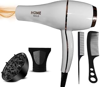مجفف شعر هوم جولد 3000W - أداء تجفيف فائق بإعدادات متعددة، عناية أيونية وحماية من الحرارة الزائدة (HG-688 (أبيض))
