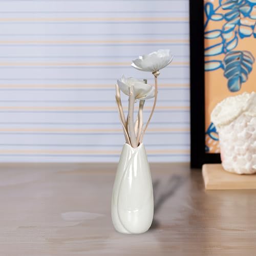 Image of Cortina Ceramic Flower Vase for Home Decor | Flower Vase for Dining Table | Nordic Modern Boho Style Decorative Ceramic Vase | Aesthetic Flower Vase for Office - 26X10 CM - White - 1 Pc