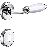 JUVA Drückergarnitur Chrom - Porzellan weiß Türbeschlag Chrom Türgriff Zimmertür | Türdrücker Antik Vintage Innentüren | Türklinke BB - Buntbart | MARINA 108 | 1 Design Türgarnitur mit Schrauben