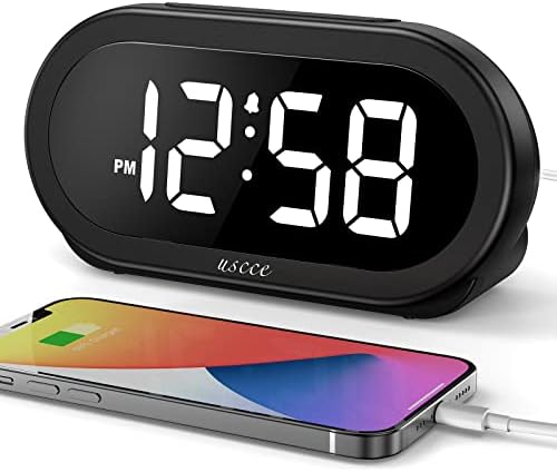 USCCE Small LED Digital Alarm Clock with Snooze, Easy to Set, Full Range Brightness Dimmer, Adjustable Alarm Volume with 5 Alarm Sounds, USB Charger, 12/24Hr, Compact Clock for Bedrooms, Bedside, Desk