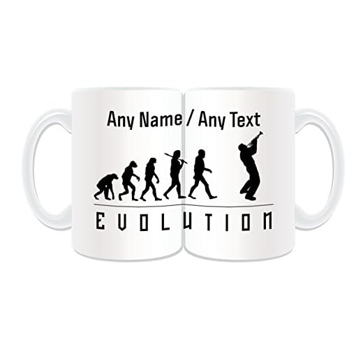 Taza de trompeta grande personalizable de UNIGIFT (diseño de evolución envuelta en blanco) con nombre y mensaje único para jugador, esquema de evento, pasatiempo, música clásica, músico, orquesta