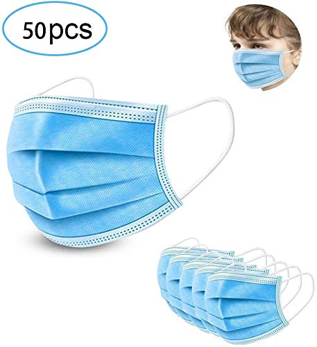 50 Pcs Disposable Face Masks for Children， 3-Layer Elementary School Toddler Medical Mouth Masks with Adjustable Nose Clip