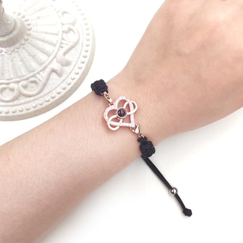 Image of 100 Languages I Love You Bracelet Necklace Heart Projection Bracelets Adjustable Braided Rope Friendship Love Gifts for Mom Best Friends