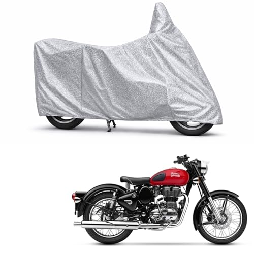 Image of 100% Waterproof Two Wheeler Body Cover Multi Layered Fabric Designed for Royal Enfield 350 | Belt Buckle Lock | Silver Mag