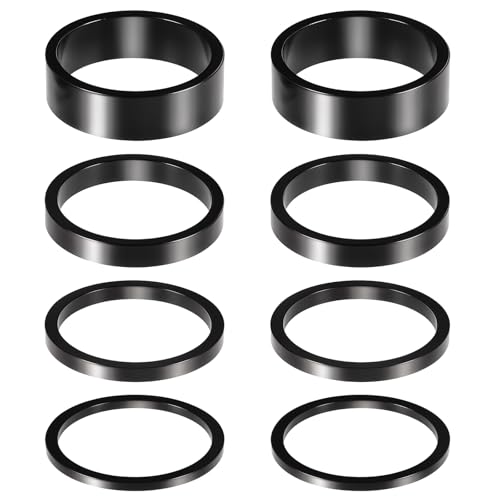 Elegaperma 8pcs Headset Spacers Stem Headset Spacers 1 1/8 Aluminum Alloy Bike Headsets Spacers for MTB BMX Road Bikes 2mm 3mm 5mm 10mm (Black)