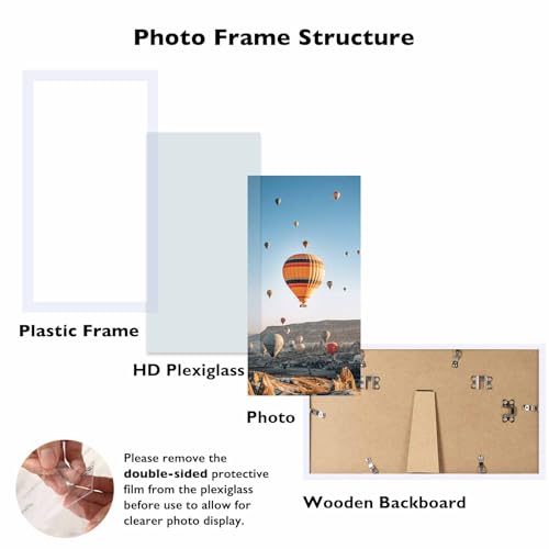 Image of JCJMY 4x8 Picture Frame White for Wall Hanging or Tabletop, Wall Mounting Horizontally or Vertically, 4 x 8 Wall Gallery Poster Photo Frame with Shatter Resistant Plexiglass, White