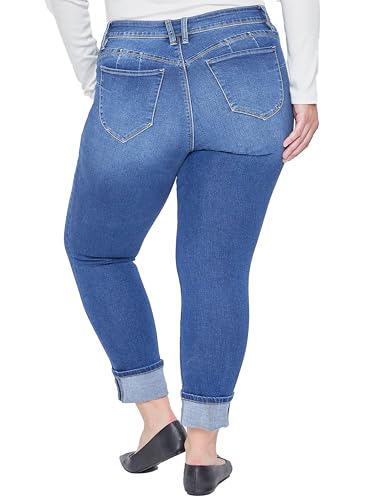 Royalty For Me Women's Plus Wannabettabutt Mid-Rise Mega Cuff Ankle Jean, Medium Blue, 24W3