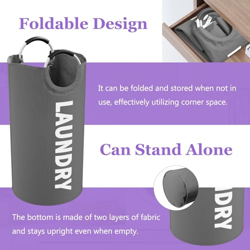 Image of Collapsible Laundry Basket with Handles, 95L Large Laundry Hamper for Bedroom, Dirty Clothes Hamper Stand Up Well, Portable Storage Basket for Famliy, Travel, Dark Grey