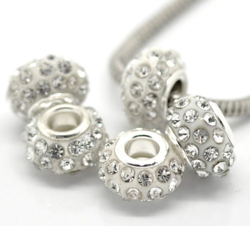 Clear Rhinestone Pave European Charm Bead For Snake Chain Charm Bracelet #TOP2