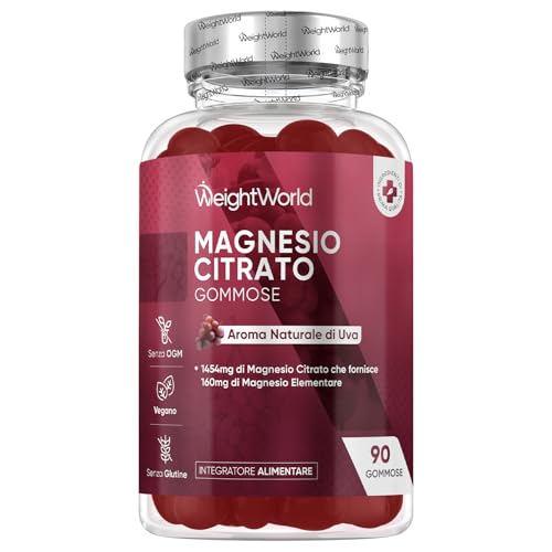 Magnesio Citrato in 90 Gommose Vegane, Aroma Naturale di Uva, il Magnesio Contribuisce alla Riduzione della Stanchezza e dell'Affaticamento (EFSA) 1+ Mese, 160mg per Dose, Senza Grassi, Senza Glutine