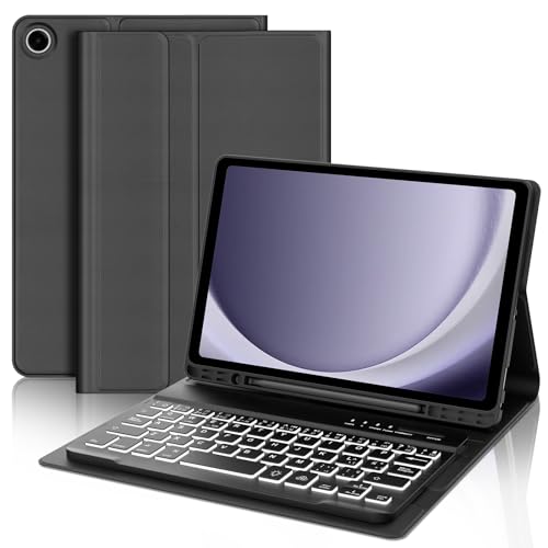 SENGBIRCH Samsung Galaxy Tab A9 8.7'' - Funda Teclado Tablet, 7 Colores Efecto Retroiluminación, Teclado Bluetooth Desmontable Con Ranura Para Bolígrafo, Negro